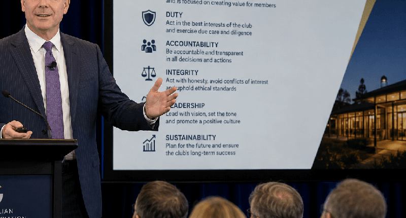 Geoff Wohlsen presenting at the Institute of Club Directors Australian Conference